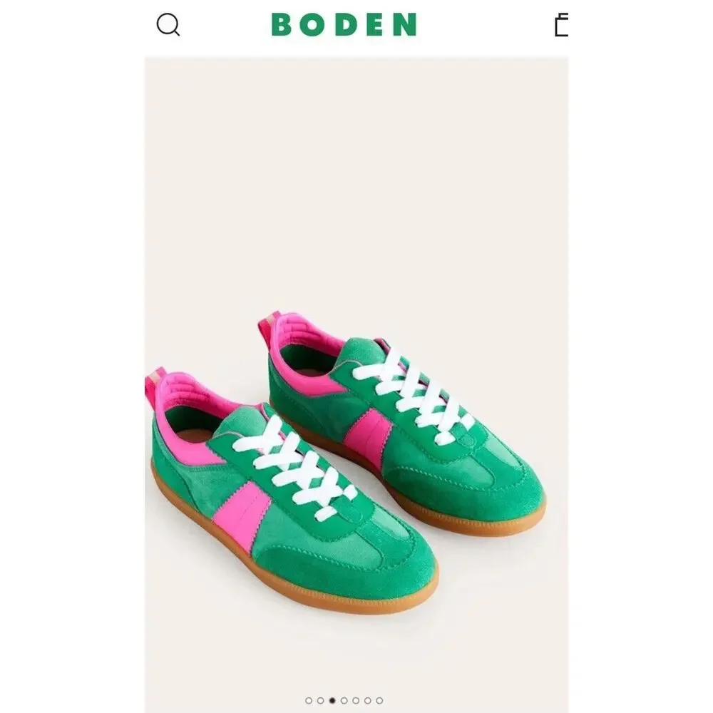 Boden Women's Erin Retro Tennis Sneakers Green Pink Color Block Size 38 US 7